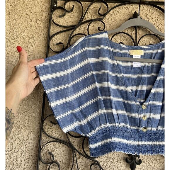 L Space Cropped Blouse - Size M - Blue/White - Picture 3 of 7